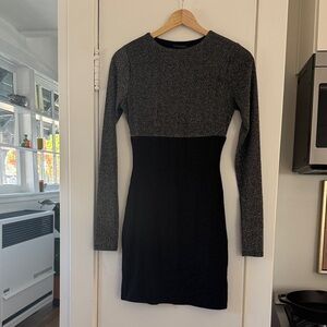 Naked wardrobe lurex holiday Black and Gray Long Sleeve Dress